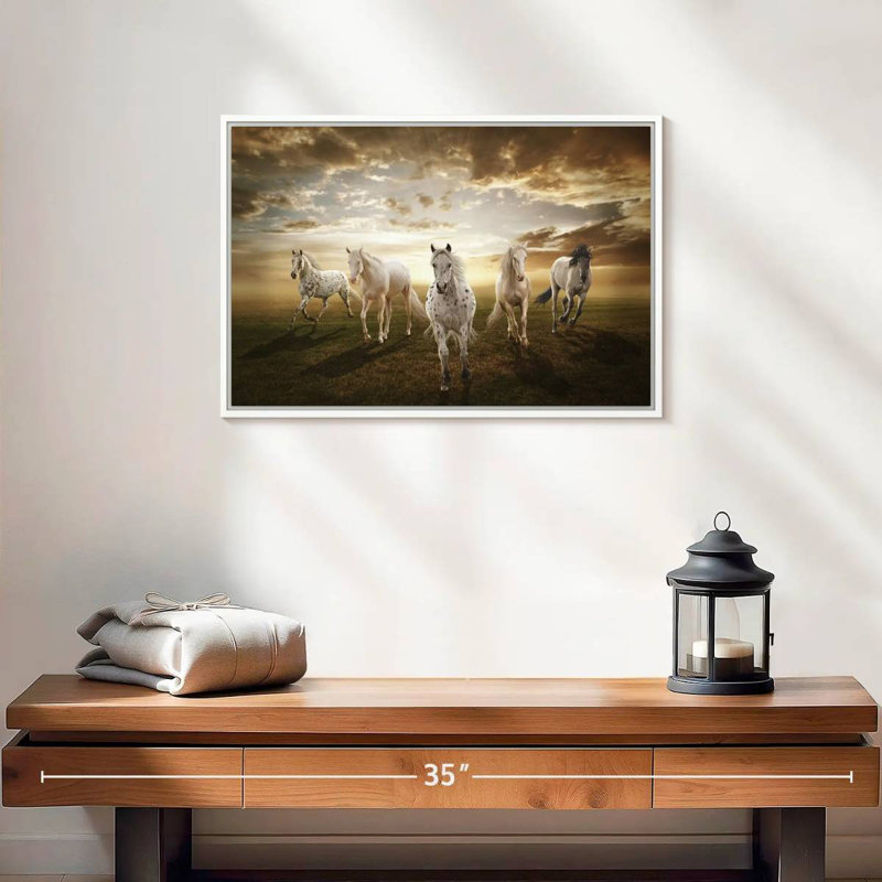 Chevaux blancs dramatiques, Cadre flottant blanc, 19 po x 13 po
