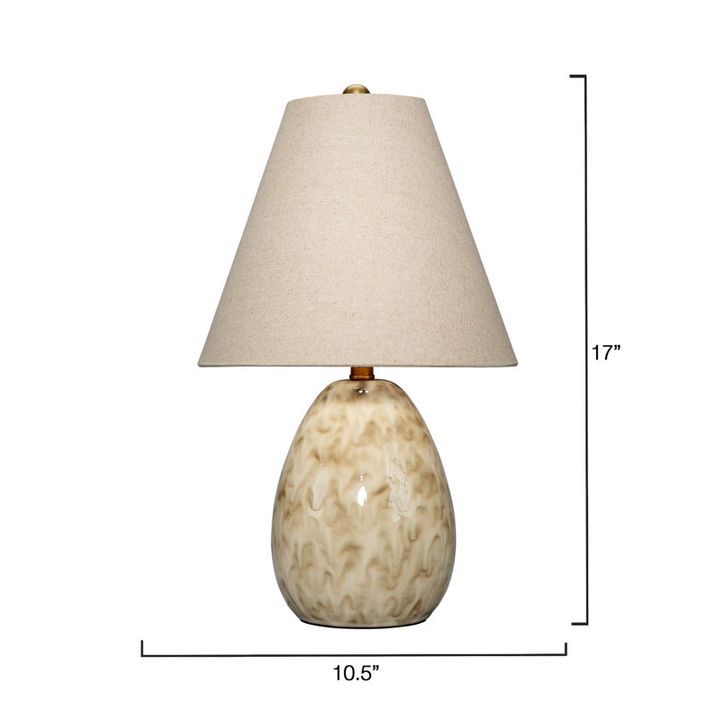 Lampe de table Raindrop en céramique avec abat-jour en lin, blanc cassé, Crème, Brun
