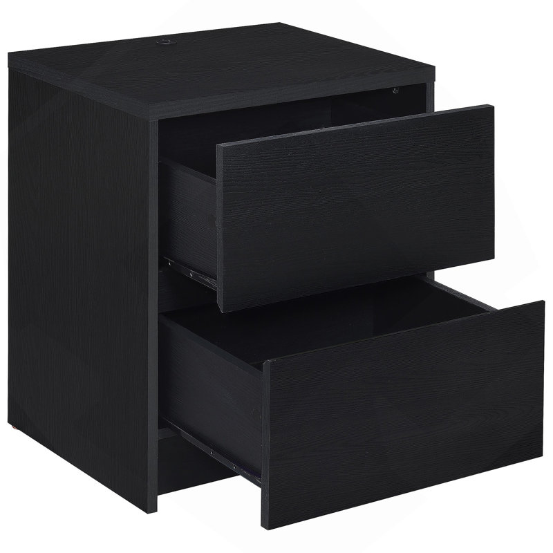 Table de chevet noire à 2 tiroirs avec lumières DEL et USB, Noir