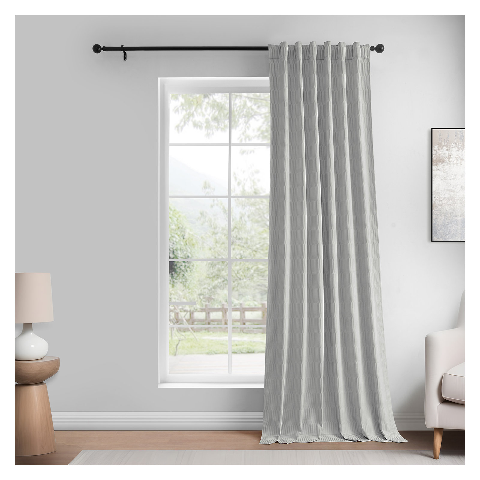 Akieba Lines Velvet Room Darkening Curtains, Silver, 50" W x 108" L
