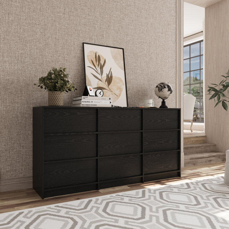 63"-dresser For Bedroom With 9 Drawers, Black
