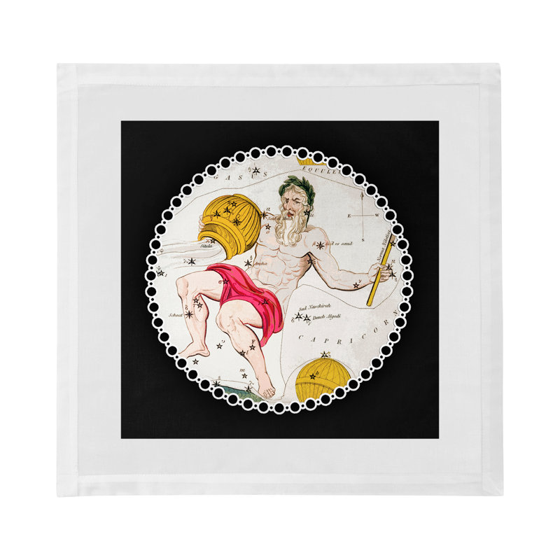 Zodiac Aquarius Cotton Sateen Dinner Napkins, Black