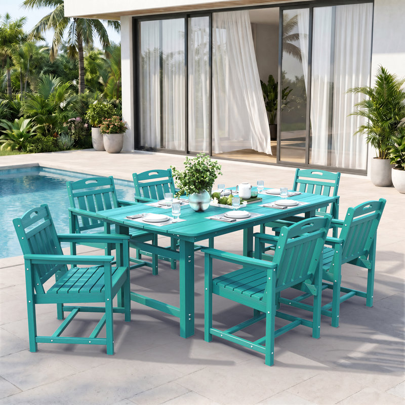 7-Piece Rectangular 59.1" Long Patio Dining Set, Teal