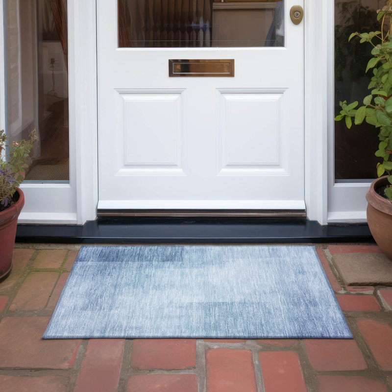 Machine Washable Indoor/Outdoor Christain ACN1244 Blue Rug, Rectangle 1'8" x 2'6"