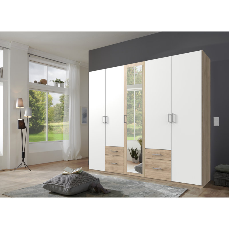 Shakuntala 6 Door Manufactured Wood Wardrobe, Plank oak/White