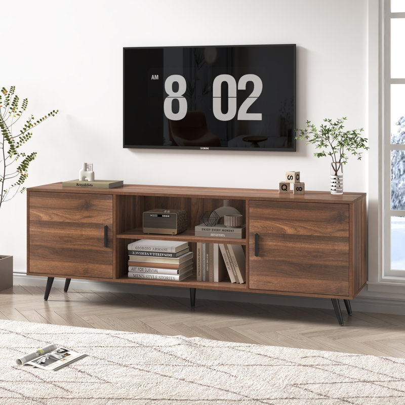 70 Inch Mid Century Modern Tv Stand For 75 Inch Tv, Wood Tv Stand With Storage