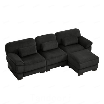 Canapé modulaire en L surdimensionné en forme de L Cloud Couch, canapé 3 places avec repose-pieds, coussins de siège épais et confortables, tissu en velours côtelé respirant