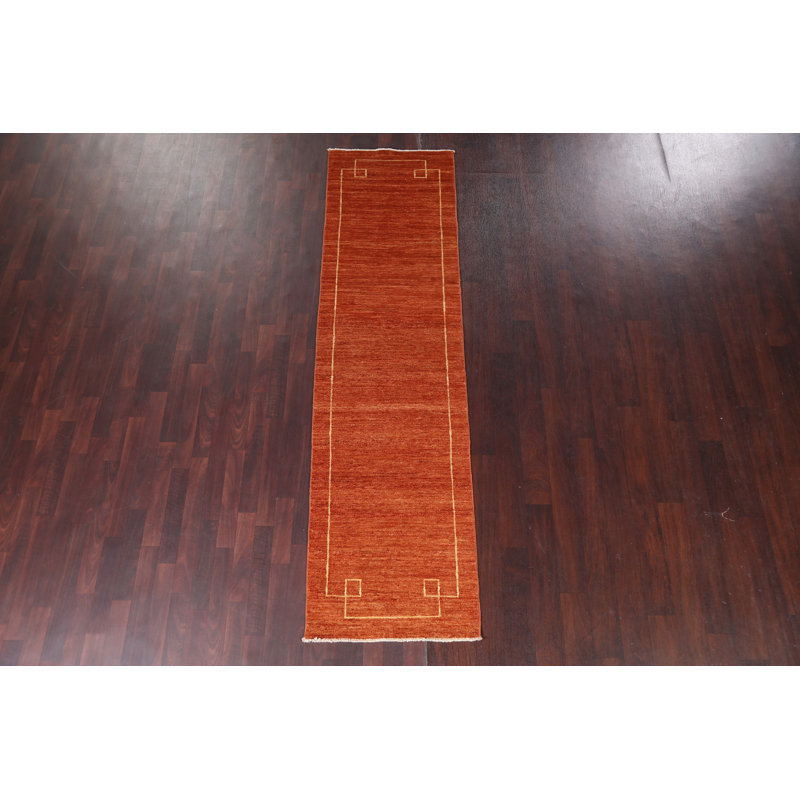 Orange Gabbeh  Wool Runner Rug 3x9
