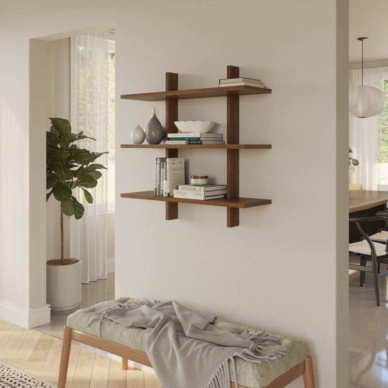 Système d'étagères murales modulaires, Brun