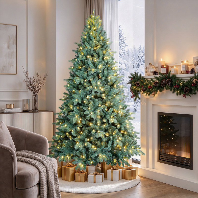 Arbre de Noël artificiel épinette bleu pré-éclairé, 7"
