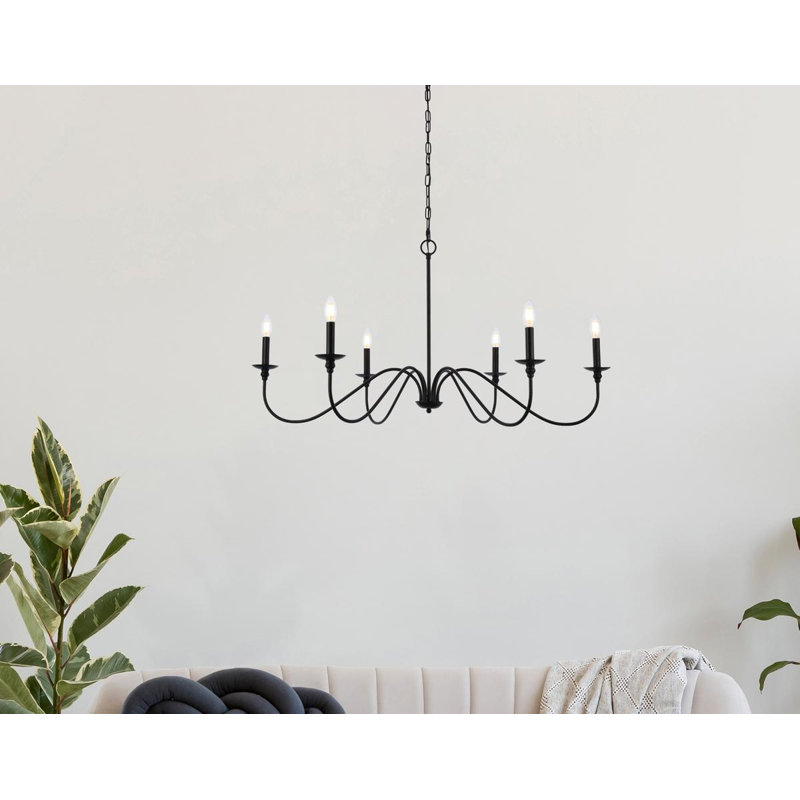 Ableton Iron 6-Light Chandelier, Matte Black, 18" H x 30" W x 30" D