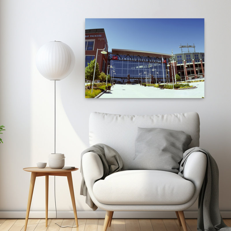 Façade d'un stade de Lambeau, Green Bay, Wisconsin, États-Unis, architecture moderne abstraite, art du paysage