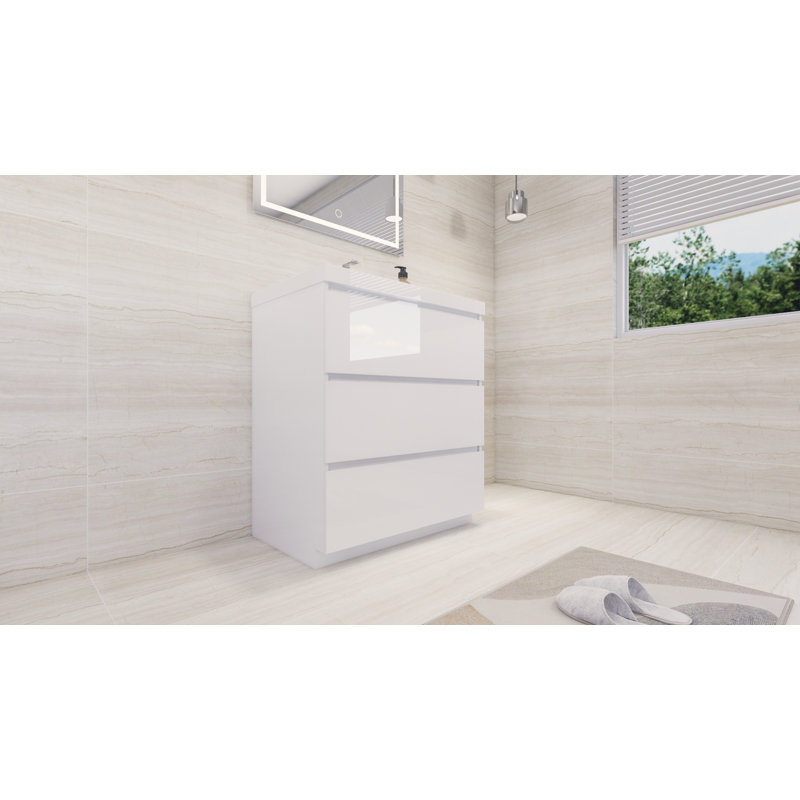Lawncrest 29.5'' Single Bathroom Vanity with Acrylic Top, Hight Gloss White