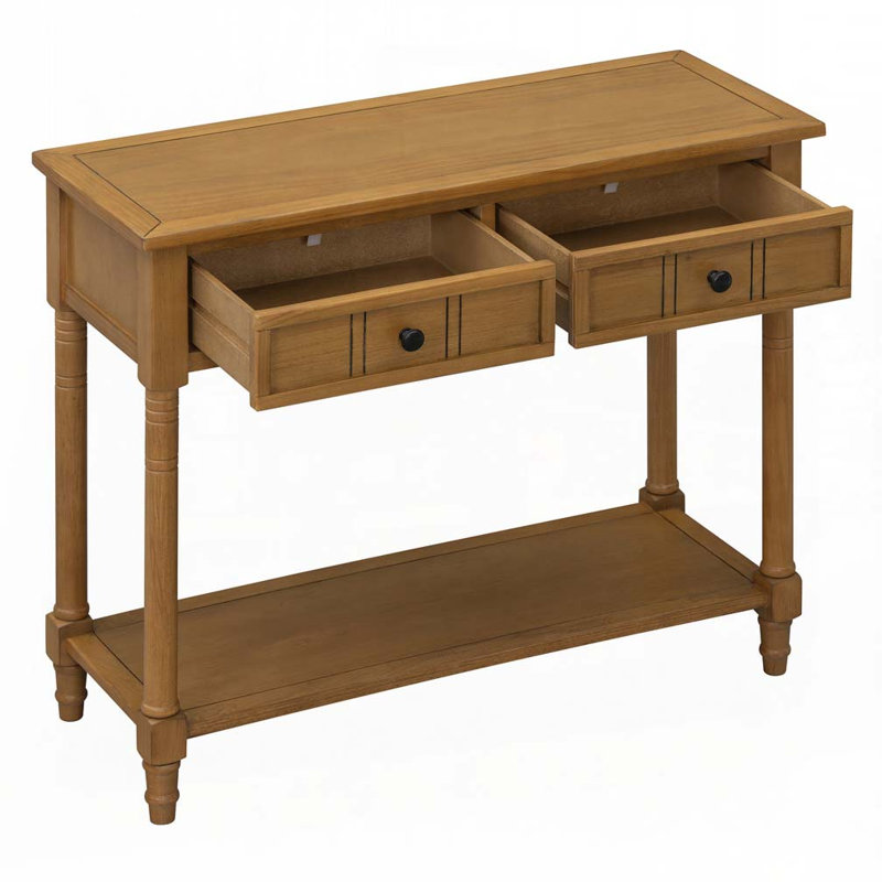 Console avec deux tiroirs et tablette inférieure, Naturel