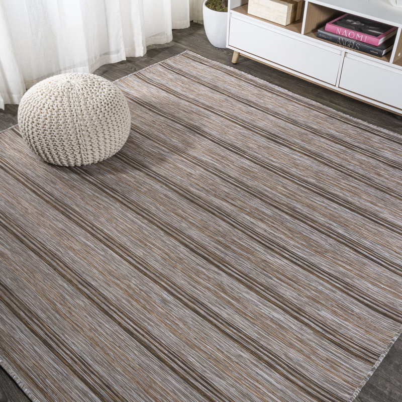 Aminah Modern Farmhouse Wide Stripe Brown/Natural Indoor/Outdoor Rug, Square 6'7"