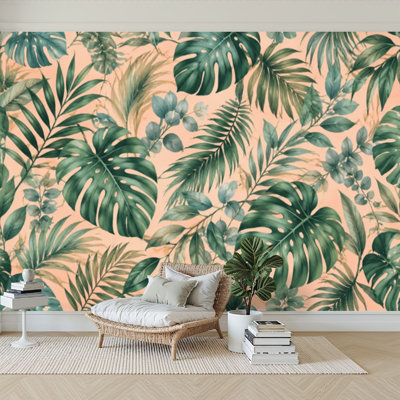 Papier peint adhésif auto-adhésif moderne pour la chambre à coucher à motif floral avec feuilles de palmier tropicales L 69 "x l 96"