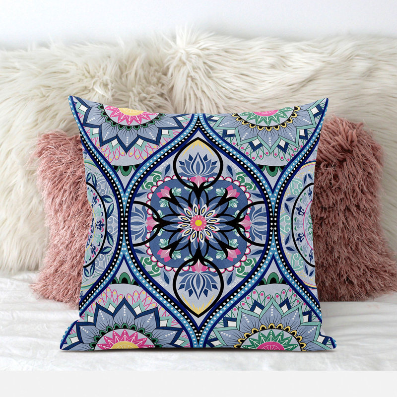 Bohemian Mandala Vector Outdoor Pillow Damask Outdoor Reversible Throw Pillow, 16" x 16"