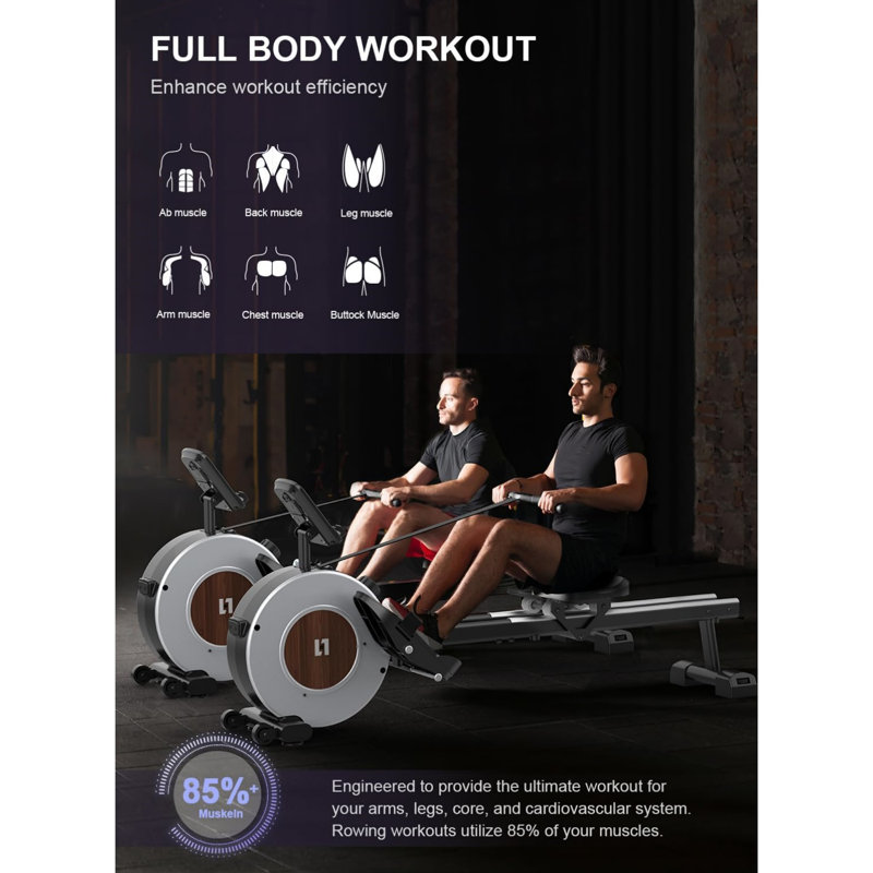 Home Folding Rowing Machine, Rowing Machine, Magnetic Rowing Machine, 16-level Adjustable Resistance, Equipped with LCD Display, Upgraded Smooth Dual Slide Rails, Space-saving Vertical Storage