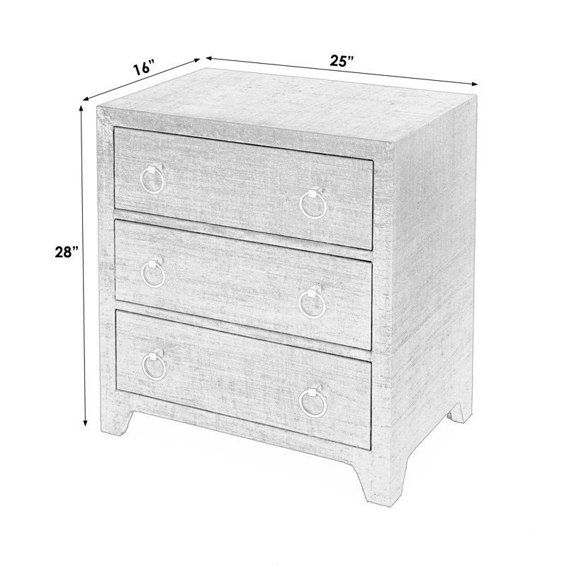Bar Harbor Raffia 3 Drawer Nightstand, Navy Blue