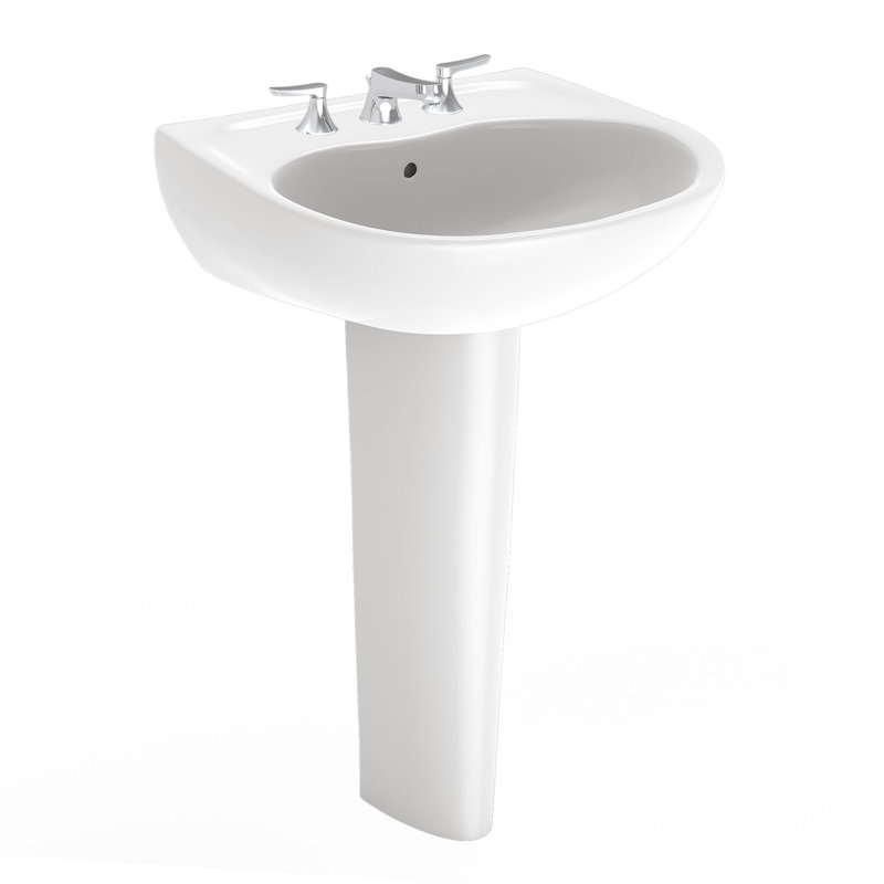 Supreme® Vitreous China U-Shaped Wall Mount Bathroom Sink with Overflow, Cotton, 8" Centers