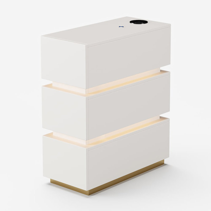 Narrow 3-Drawer LED Smart White Bedside Table with Wireless Charger
