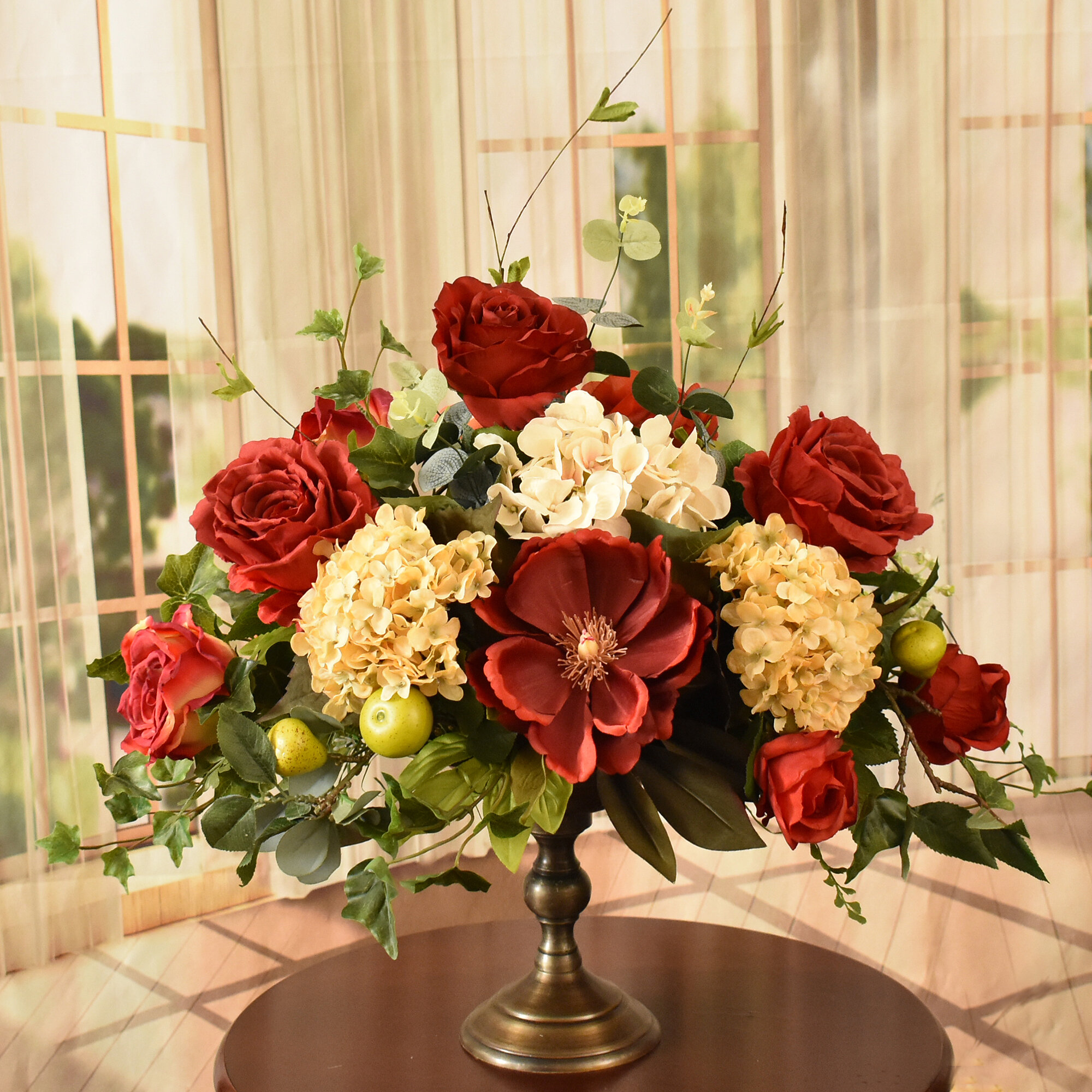 Floral Home Decor Faux Silk Mixed Arrangement in Pedestal Bowl & Reviews