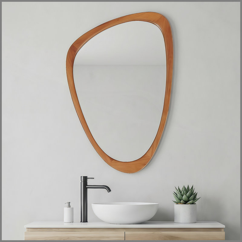 Miroir décoratif en bois massif brun jaunâtre de 20 po x 30 po, pour chambre à coucher, salle de bain, salon, vestibule