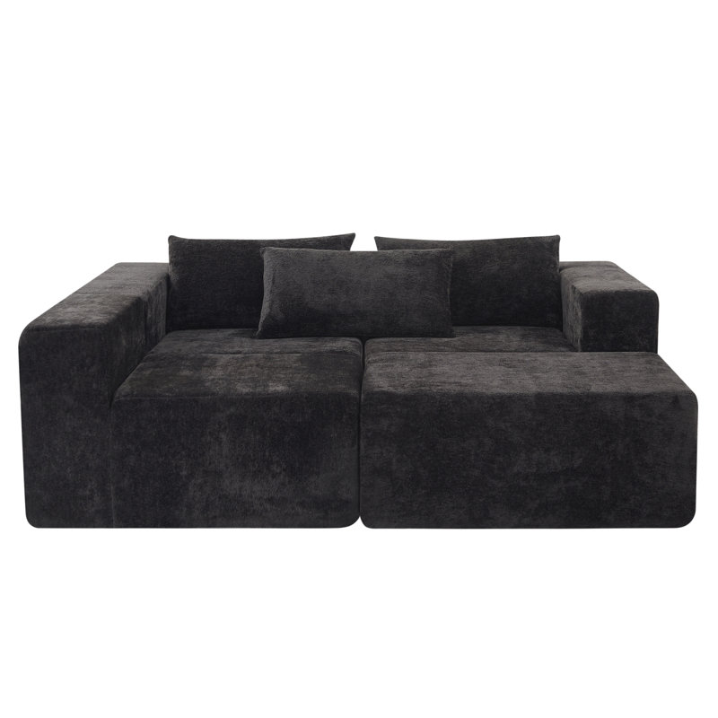 107" Compressed Sectional Sofas(Black), Black Fabric