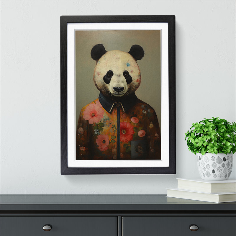 Panda Modern - Single Picture Frame Print on Wood, 64cm H x 46cm W, Black Framed