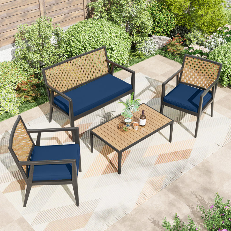 Cartert 3Pcs Outdoor Cushion Cover Set And Patio Seat Cushion Covers, Only Covers, Blue
