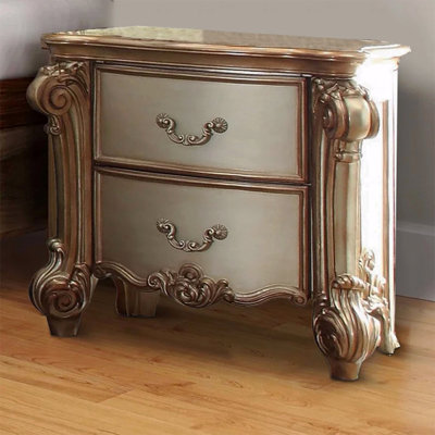 2 Drawers Wooden Nightstand In Gold Patina Finish