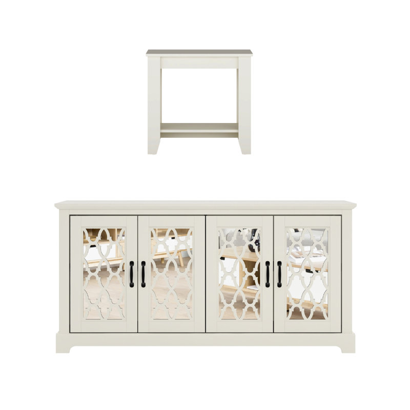 Weddel Basilico Transitional Set Of 2 Living Room Media Furniture, Ivory, Ivory