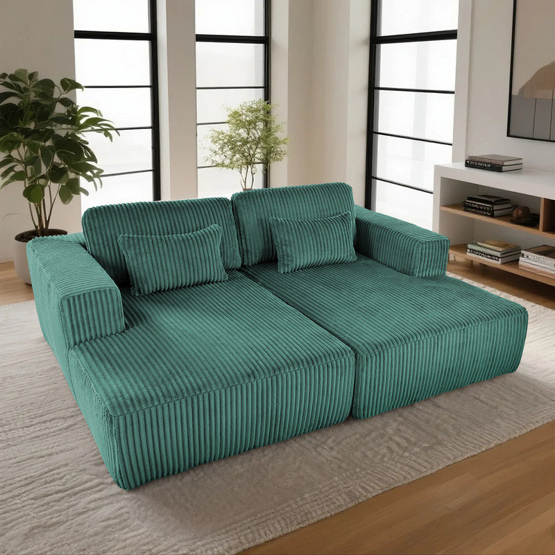 Chaise longue inclinable en velours côtelé Modern, Velours côtelé vert