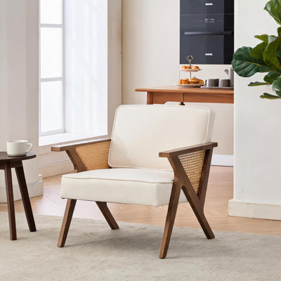 Fauteuil d'appoint rembourré en lin avec structure en bois et coussin moelleux Mid-Century Modern Comfort