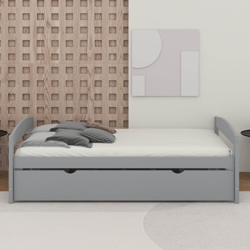 Lit plateforme simple avec lit gigogne, Gris