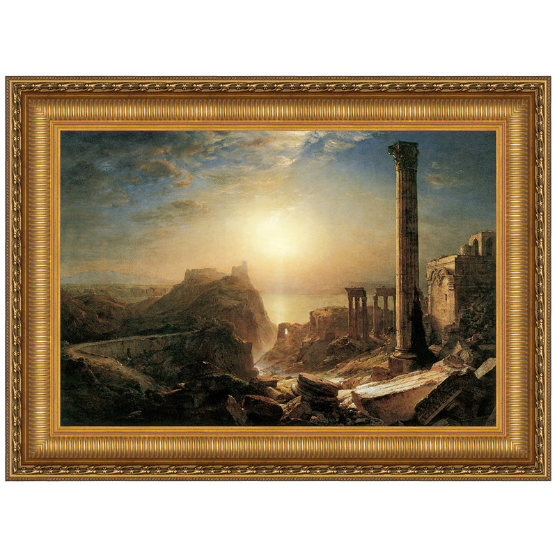 Golden Sunrise Framed Canvas Painting with Gold-Toned Resin Frame