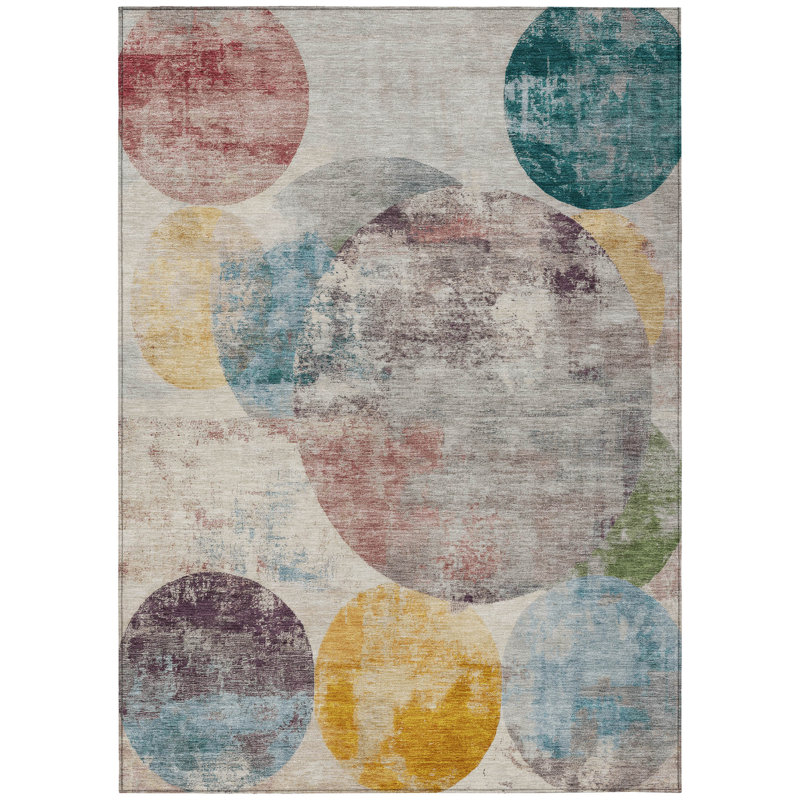 Machine Washable Indoor/Outdoor Lansford ACN2381 Circles Rug, Rectangle 5' x 7'6"