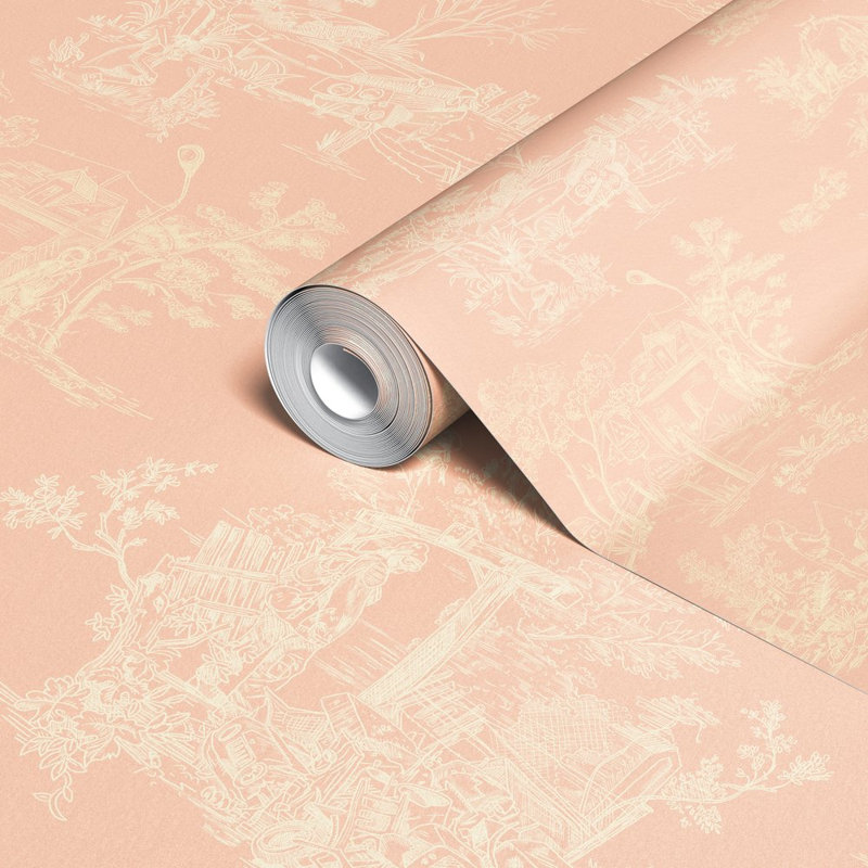 Apocalypse Toile Wallpaper, Pink/Beige/Tan
