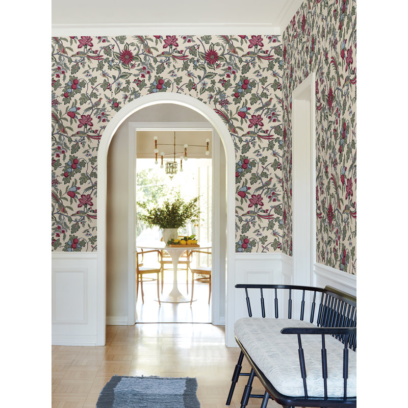 Parterre Raspberry Jacobean Wallpaper, Purple