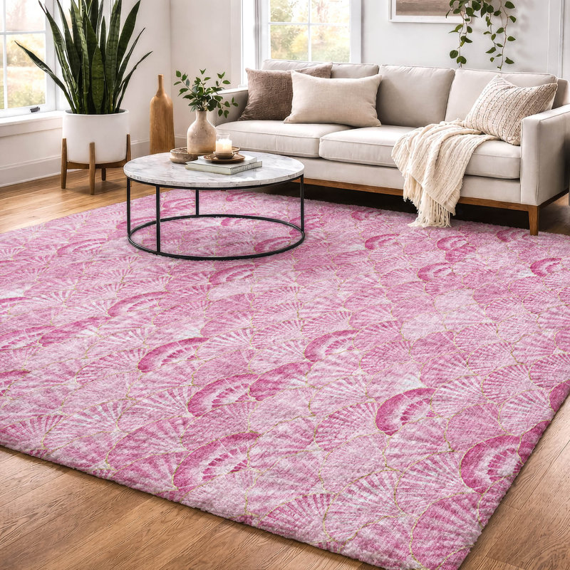 Premium Machine Washable Dream Shag ADS181 Shells Rug, Pink, 5' x 7'6"