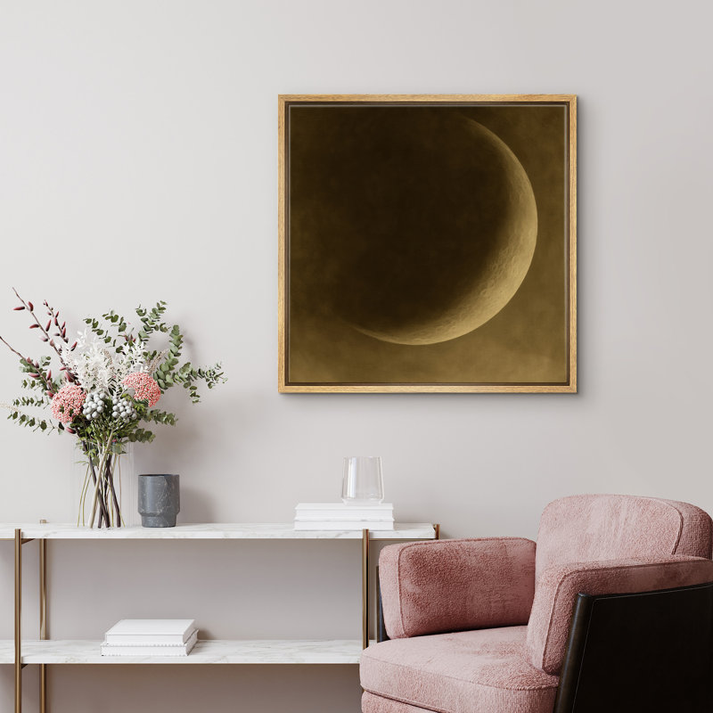 Croissant de lune, art mural - impression encadrée lunaire réaliste sépia, décor minimaliste céleste pour chambre à coucher ou espace de méditation