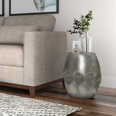 Flanigan 16"W Metal Industrial Round Drum End Table with Honeycomb Design