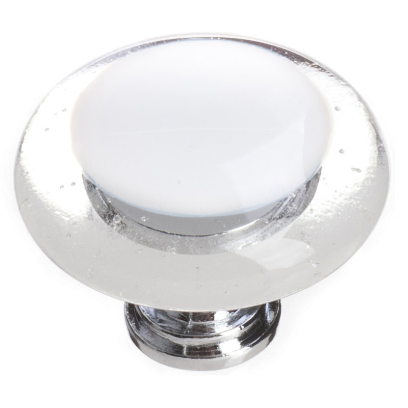 Poignée décorative en verre blanc de 1 1/4 po de diamètre, Chrome poli