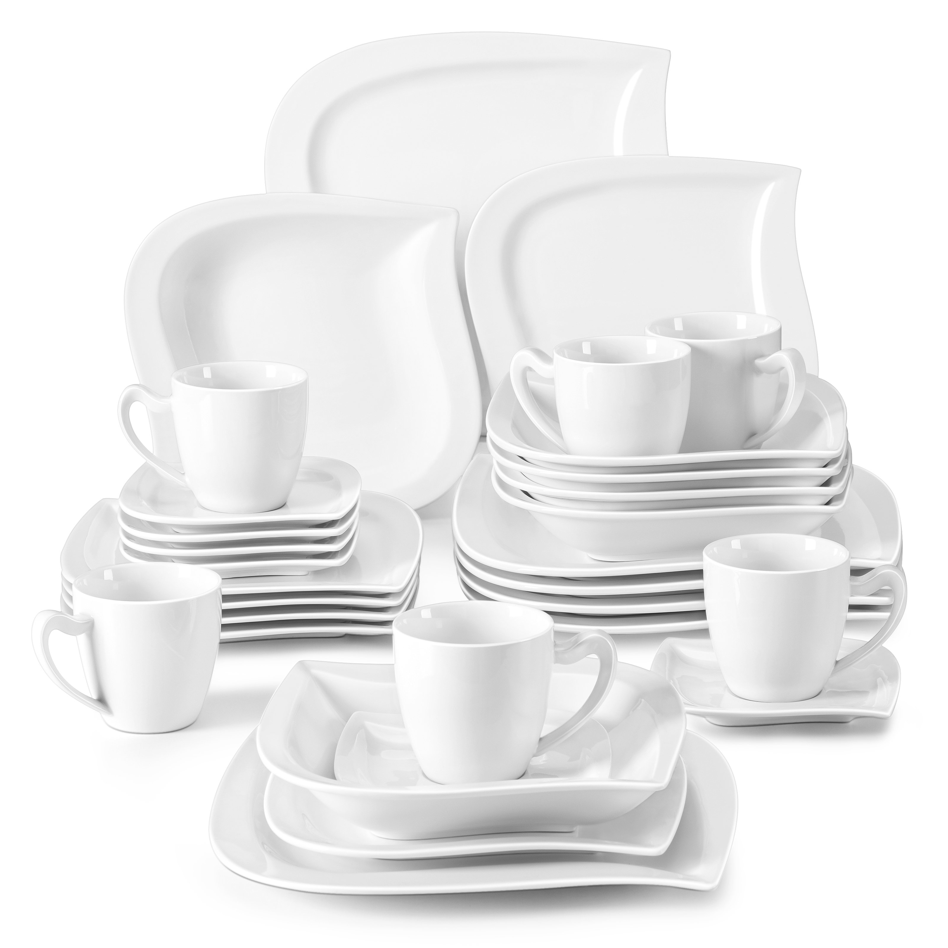 Reviews for MALACASA Flora 30-Piece White Porcelain Dinnerware Set Square  Dinner Plates Cup and Saucer Set (Service for 6)