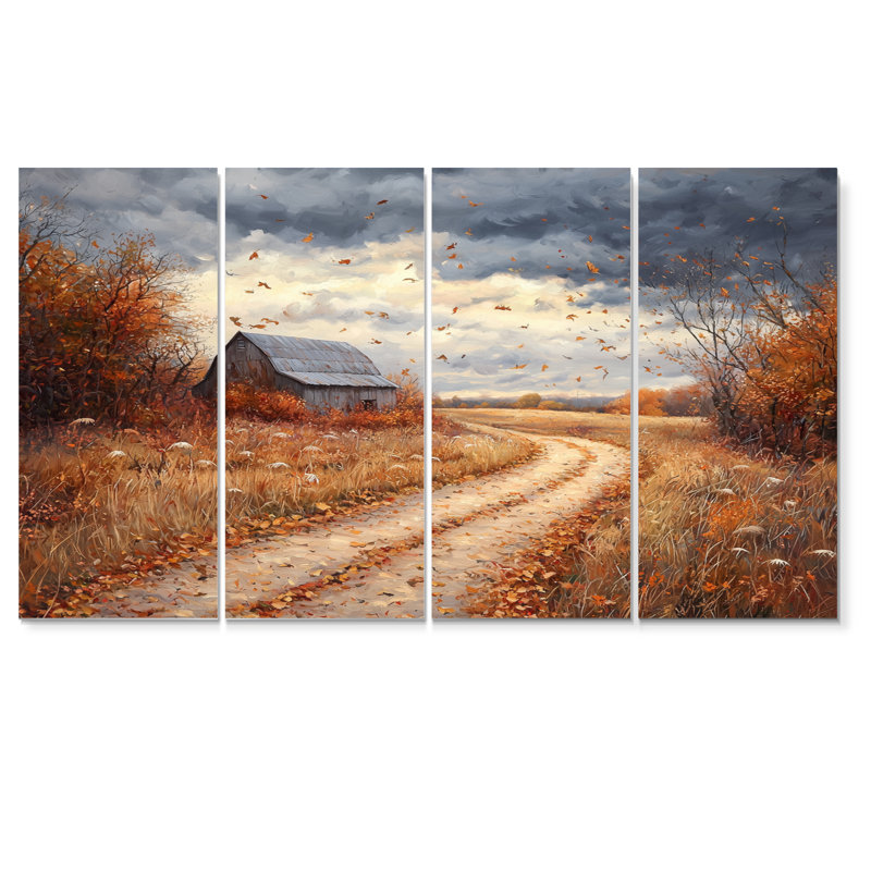 Windy Prairie Leaves Path o The Barn I - Prairie Wall Art - Traditional Wall Art Decor, H 28 po x l 48 po, 4