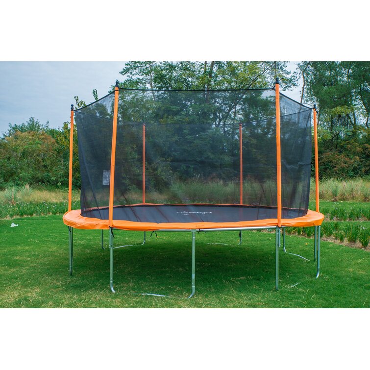 Fun Orange 12FT Round Black Backyard Trampoline with Safety Enclosure,  Waterproof Spring Cover Padding, and Enhanced Durability in the Trampolines  department at