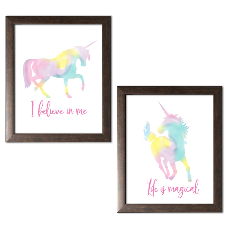 « i croyez-moi et life is magic licorne », ensemble de 2 reproductions d’art aquarelle, H 11 po x l 14 po x P 0,75 po
