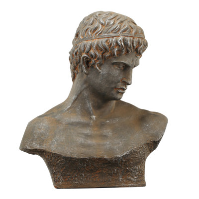 Antique Weathered Male Classical Bust Sculpture Magnesium Oxide Indoor and Outdoor Tabletop Bookshelf Decor 19x9x22.5 Inch