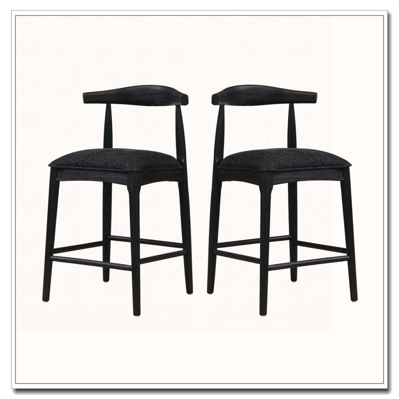 Tabouret de bar en bois, Siège noir / structure noire, Tabouret de comptoir (siège d'une hauteur de 26,5