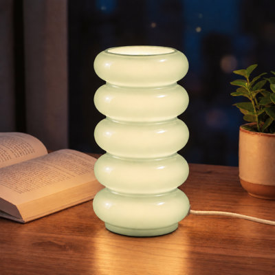 Lampe de table 10,5 "en verre bullé empilé, lampe d'appoint à intensité variable E12 avec température de couleur réglable, lampe de chevet moderne avec cordon tissé pour la chambre à coucher, le salon et l'hôtel